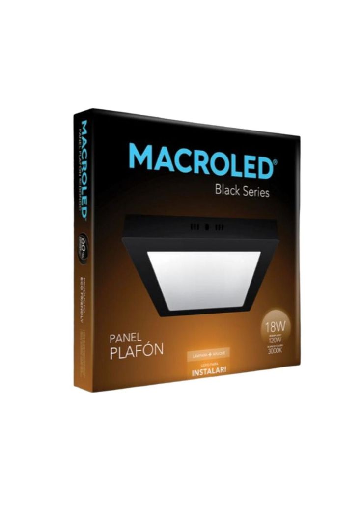 PLAFON PANEL LED 18W NEGRO CUADRADO 3000K-1
