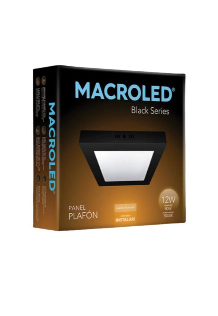 PLAFON PANEL LED 12W NEGRO CUADRADO 3000K-1