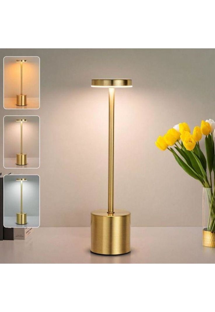 LAMPARA DE MESA RECARGABLE TOUCH DORADO DIMEABLE 3 TONOS DE LUZ-3