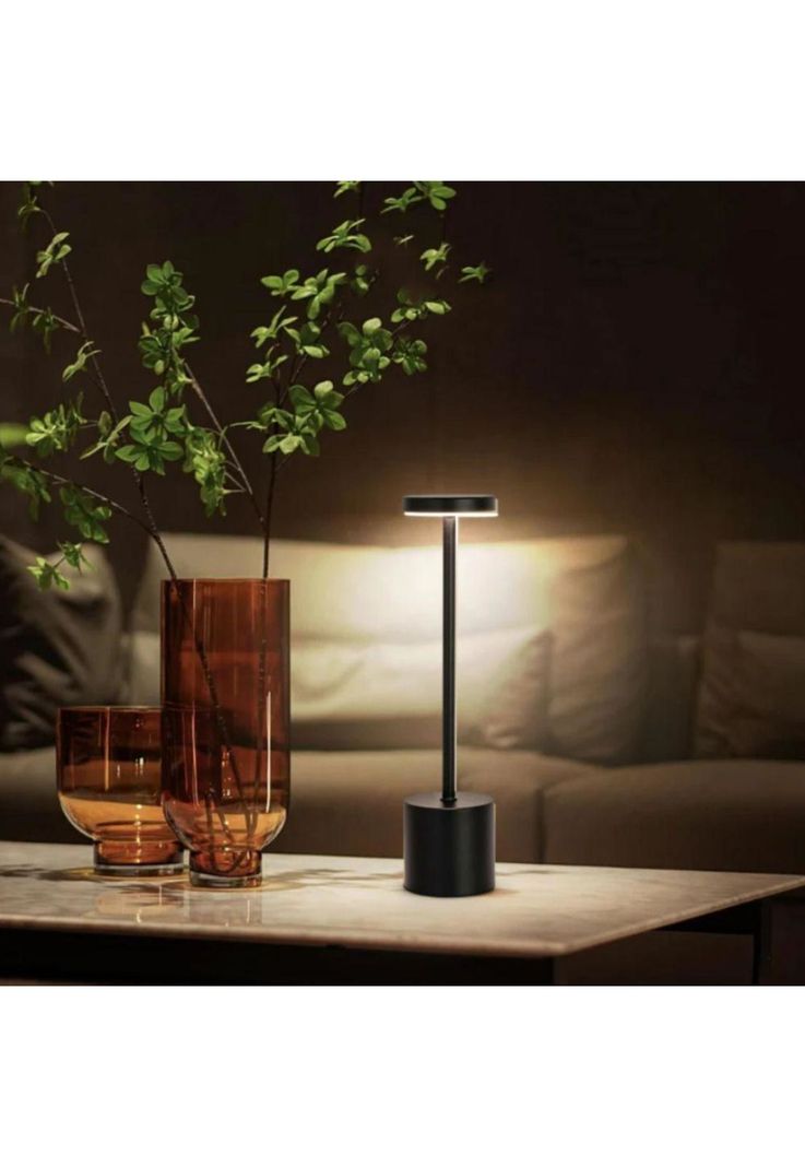LAMPARA DE MESA RECARGABLE TOUCH NEGRO DIMEABLE 3 TONOS DE LUZ-1