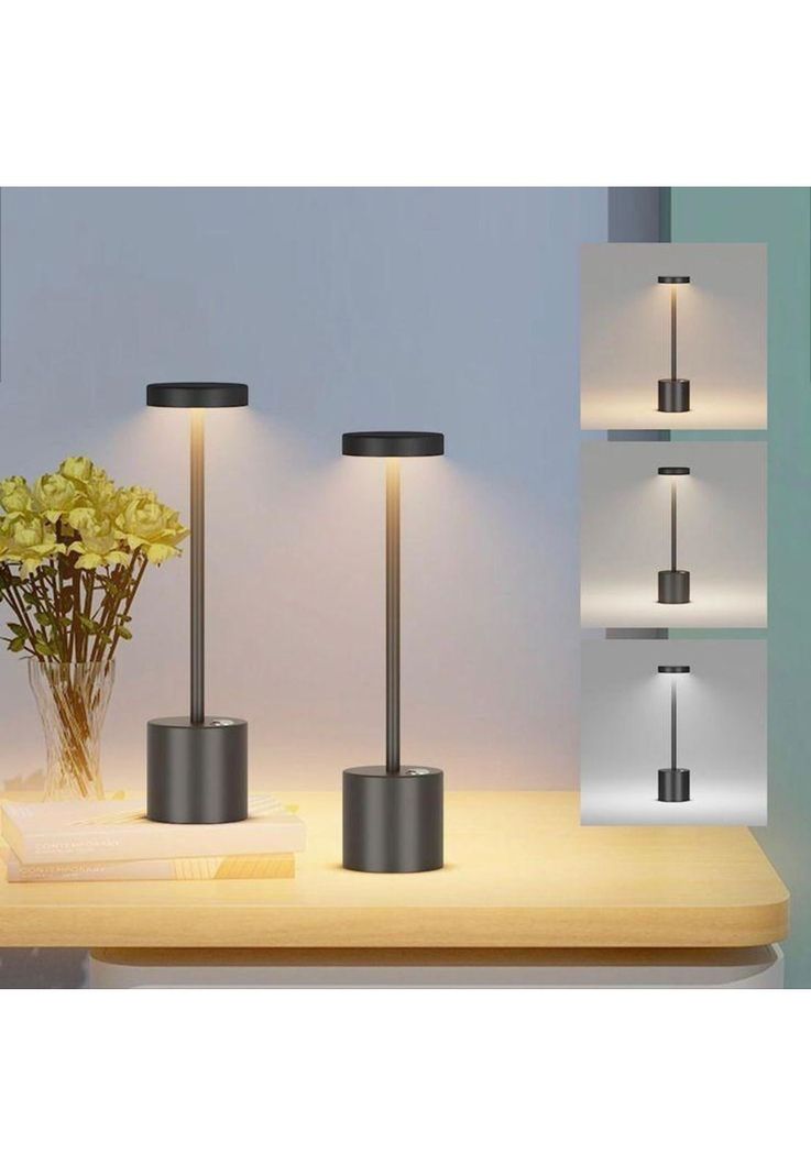 LAMPARA DE MESA RECARGABLE TOUCH NEGRO DIMEABLE 3 TONOS DE LUZ-2