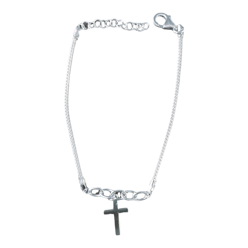 Pulsera rodinada de malla cruz 20cm Plata 925-0