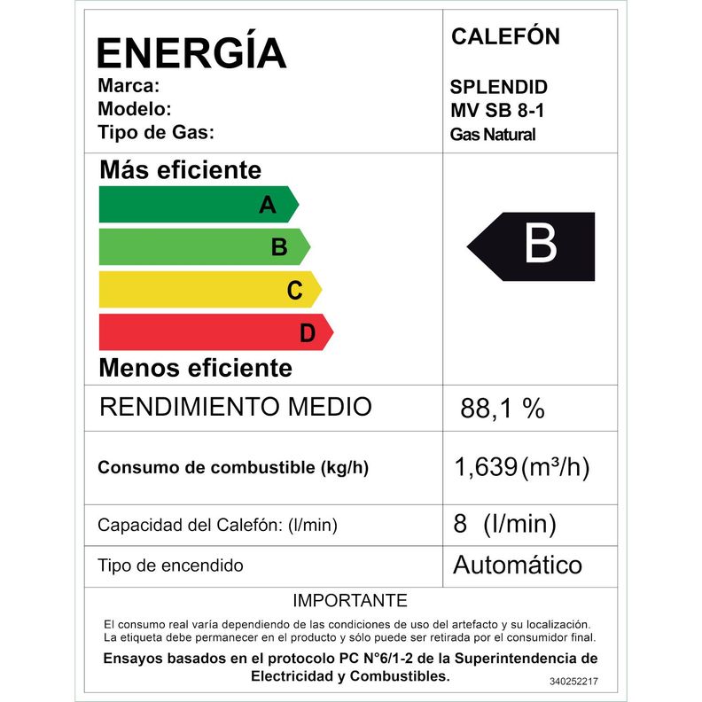 Calefont 8 litros Gas natural Tiro natural Splendid-6