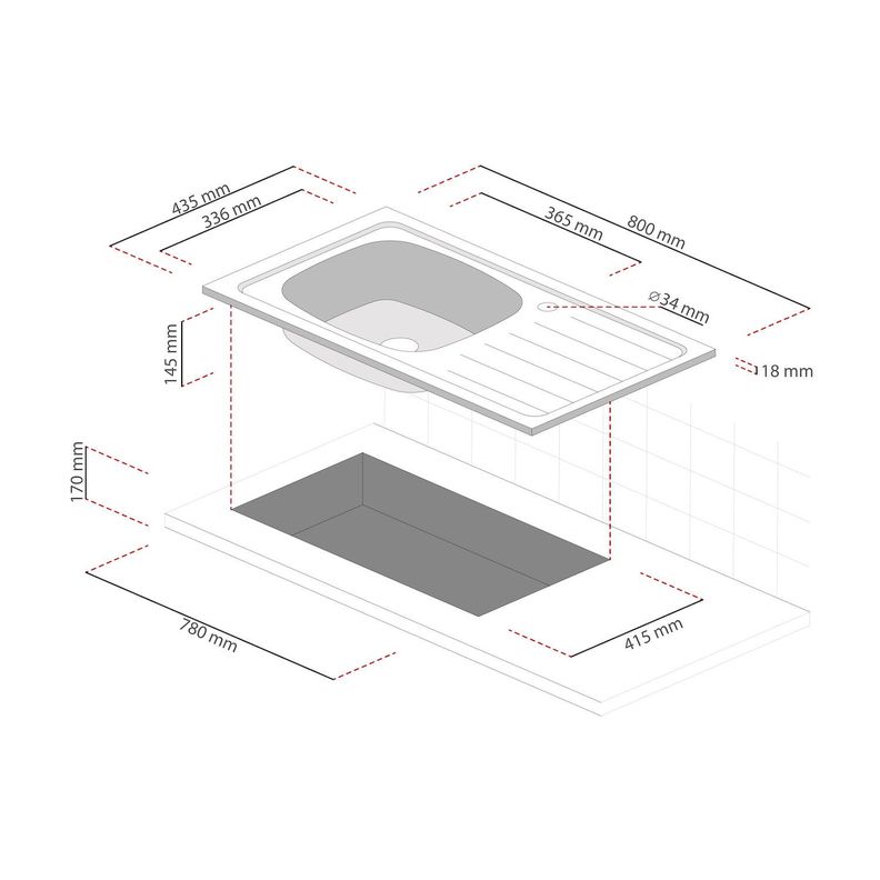 Lavaplatos Empotrado 800x435 C/ Rebalse Monoblock Derecho-1