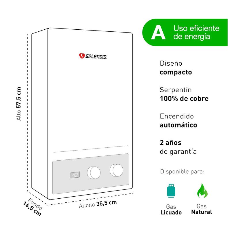 Calefont 13 litros Gas natural Tiro forzado Splendid-5