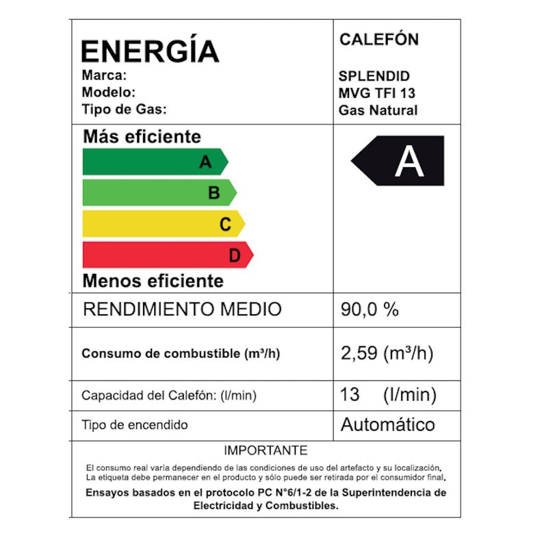 Calefont 13 litros Gas natural Tiro forzado Splendid-9
