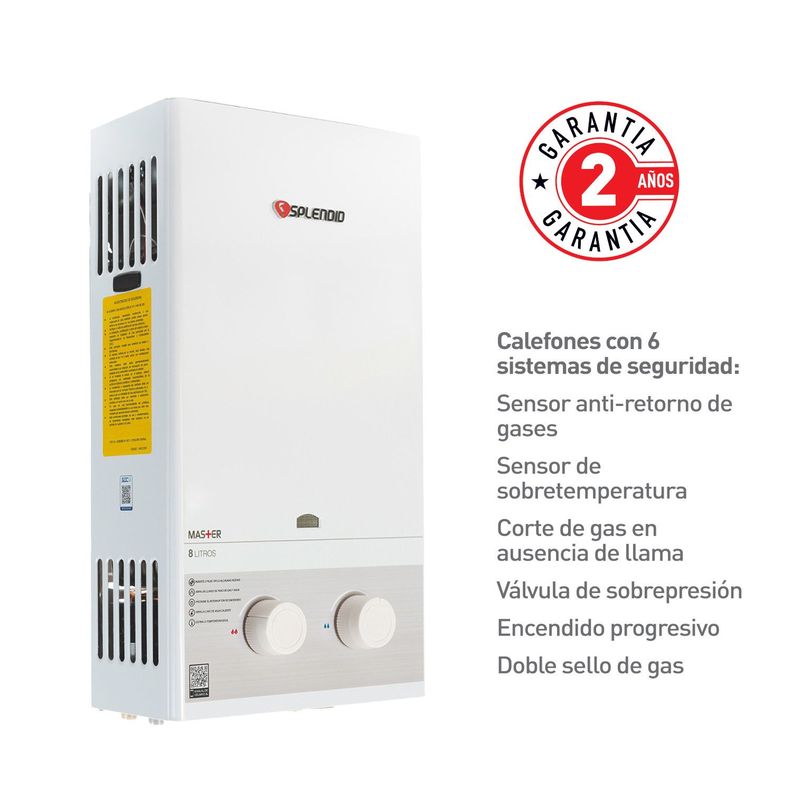 Calefont 8 litros Gas licuado Tiro natural Splendid-3