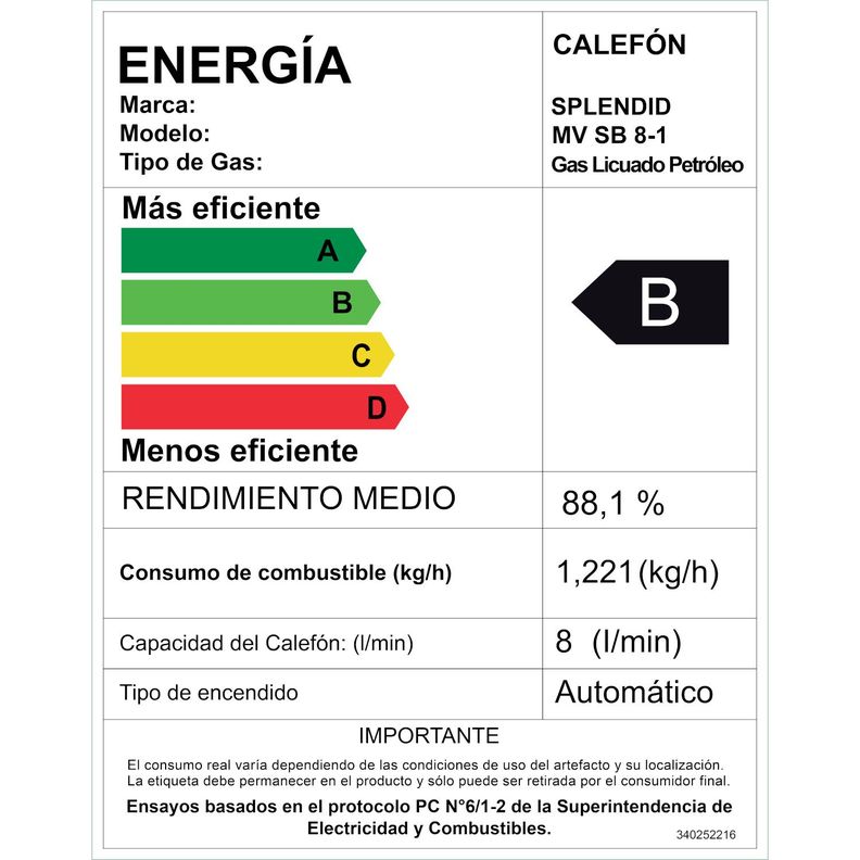 Calefont 8 litros Gas licuado Tiro natural Splendid-6