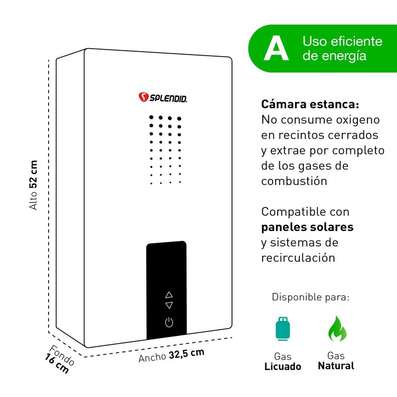 Calefont 10 litros Gas licuado Cámara estanca Splendid-5