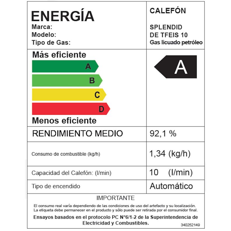 Calefont 10 litros Gas licuado Cámara estanca Splendid-9
