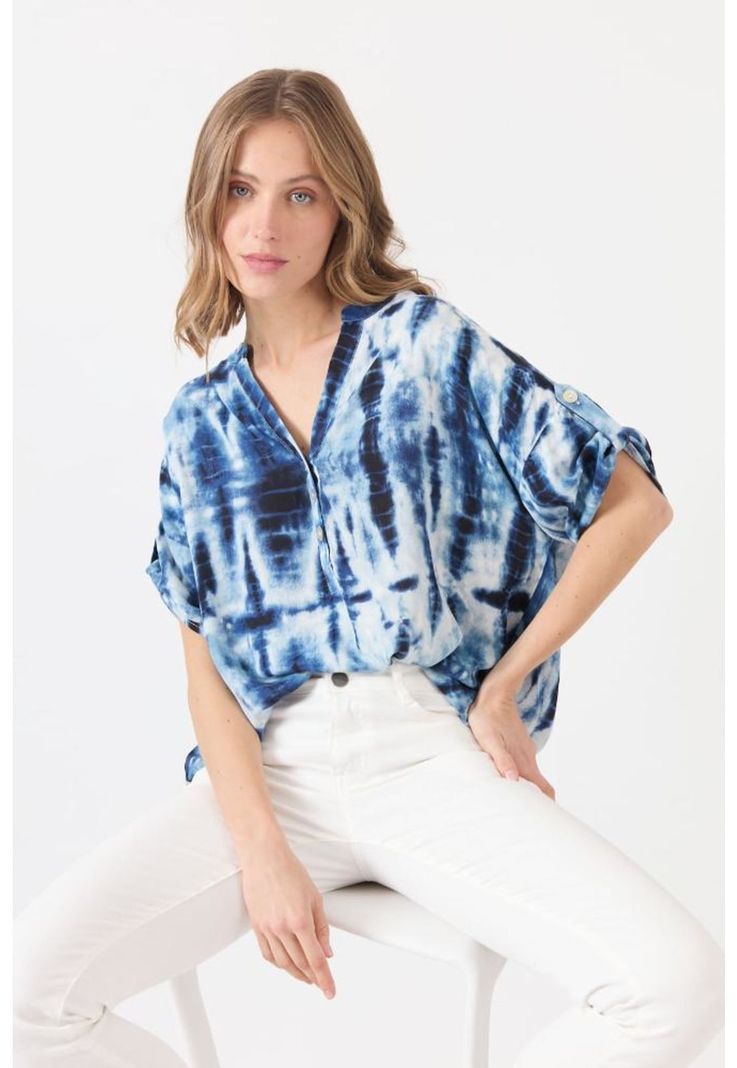 Blusa azul marino estampada PRIVILEGE 1594-1