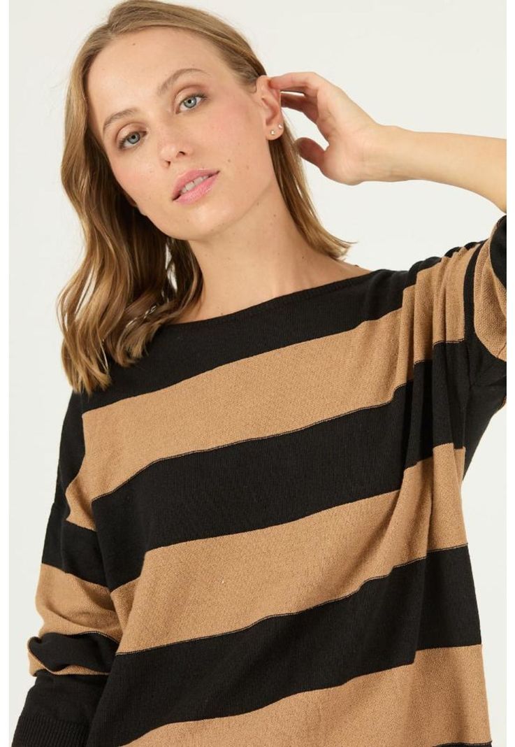 Sweater con lana negro rayas PRIVILEGE 2423-1