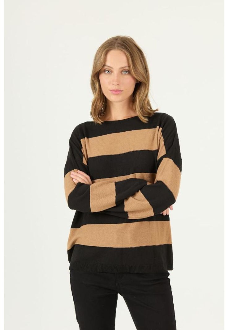 Sweater con lana negro rayas PRIVILEGE 2423-2