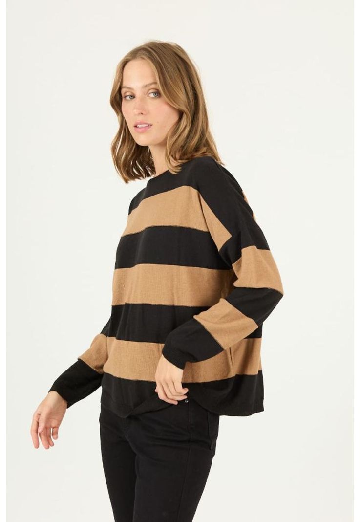 Sweater con lana negro rayas PRIVILEGE 2423-3