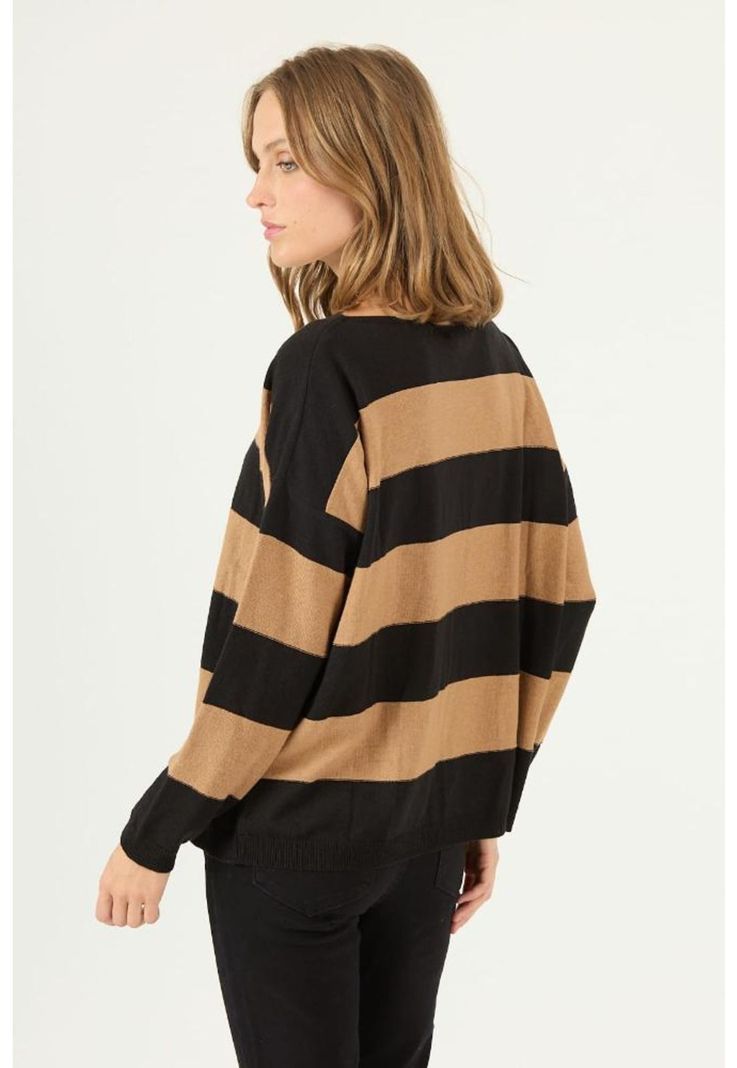 Sweater con lana negro rayas PRIVILEGE 2423-4
