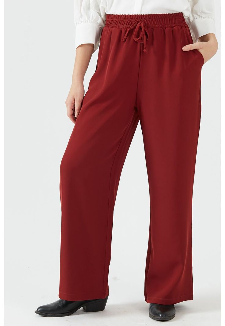 Pantalon wide leg terracota-0