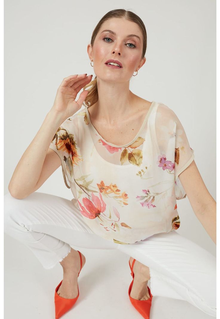 Blusa con seda rosa estampada-0
