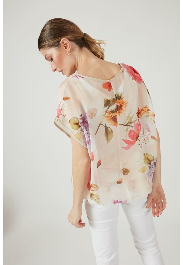 Blusa con seda rosa estampada-3