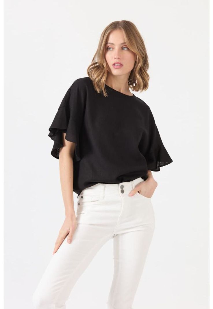 Blusa con lino negra PRIVILEGE 1505-0