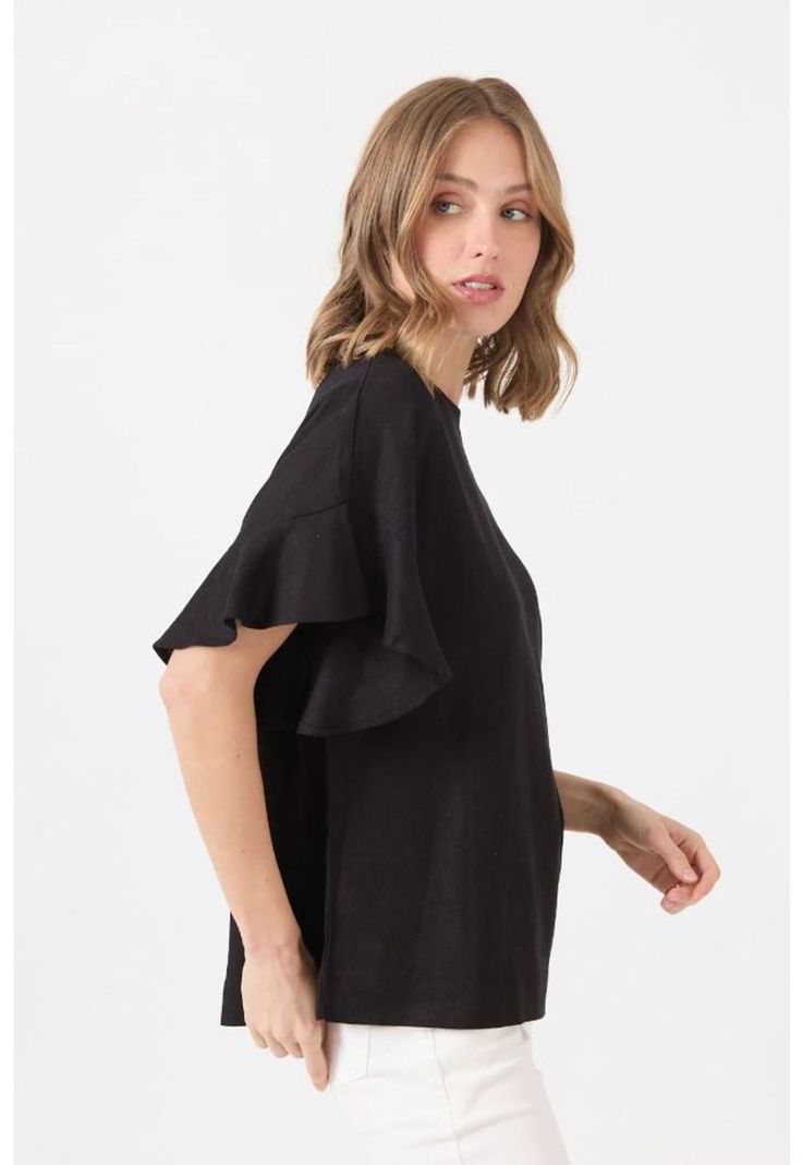 Blusa con lino negra PRIVILEGE 1505-3