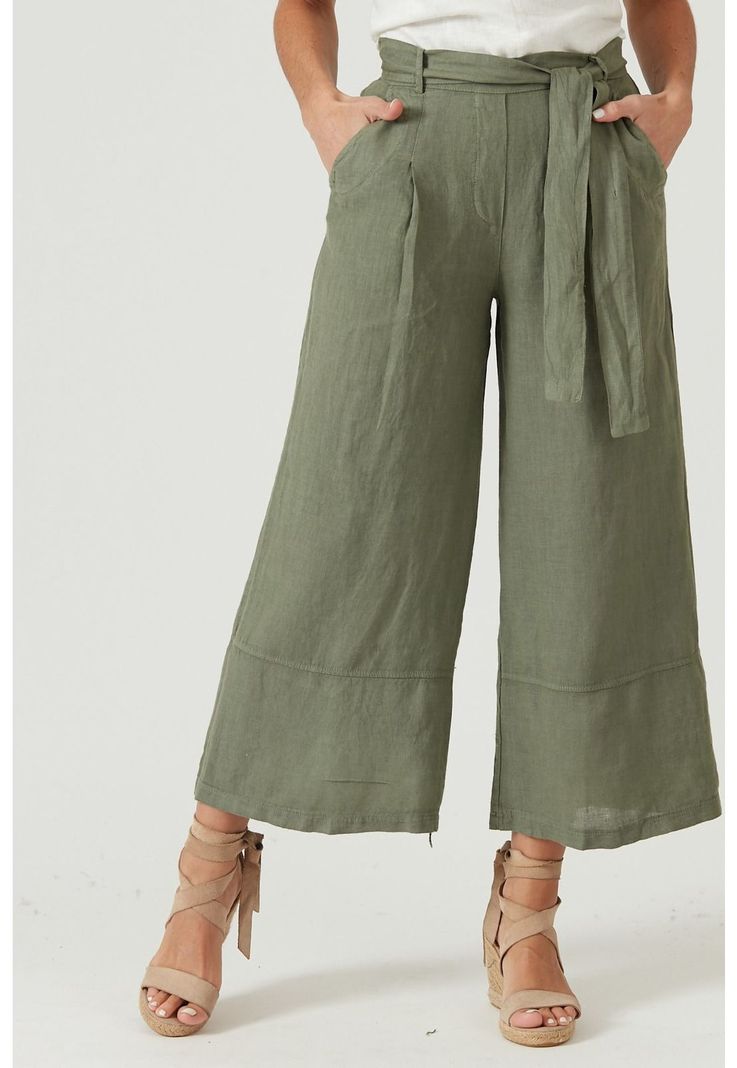 Pantalon de lino slim fit verde militar-1