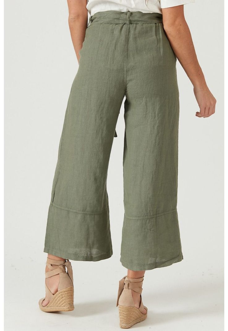 Pantalon de lino slim fit verde militar-2
