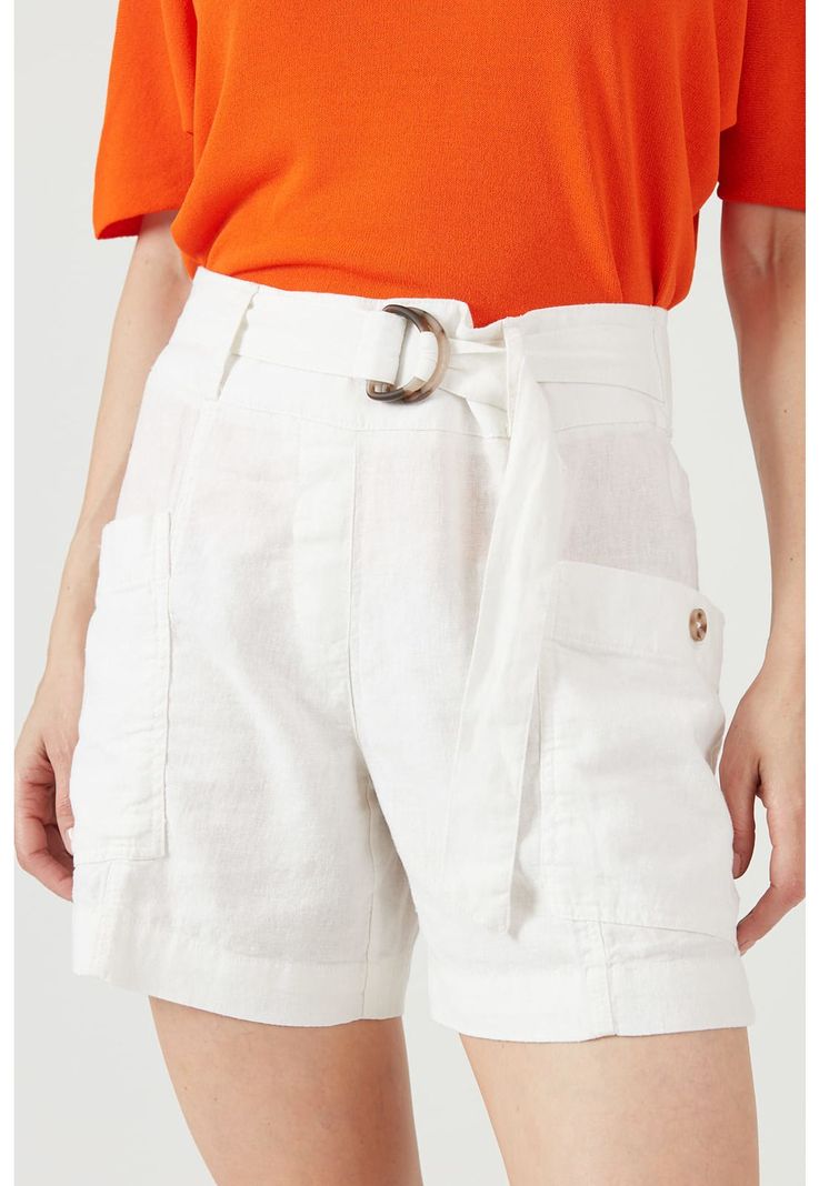 Short vestir de lino regular blanco-2
