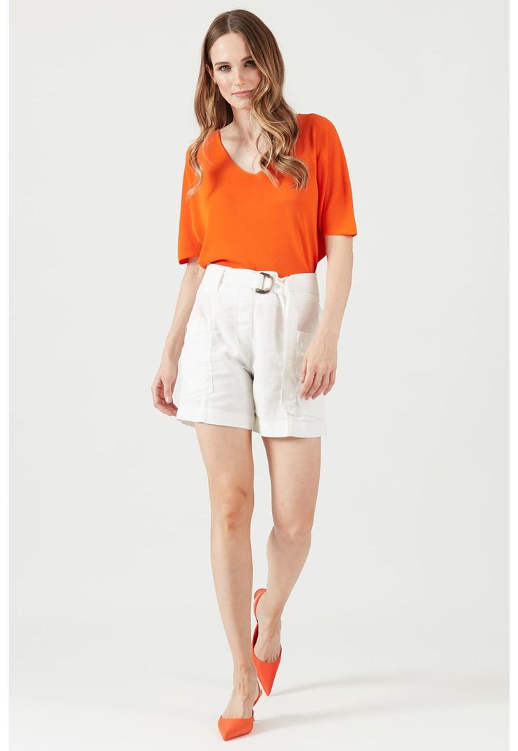 Short vestir de lino regular blanco-3
