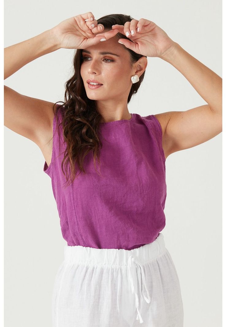 Blusa de lino fucsia-0