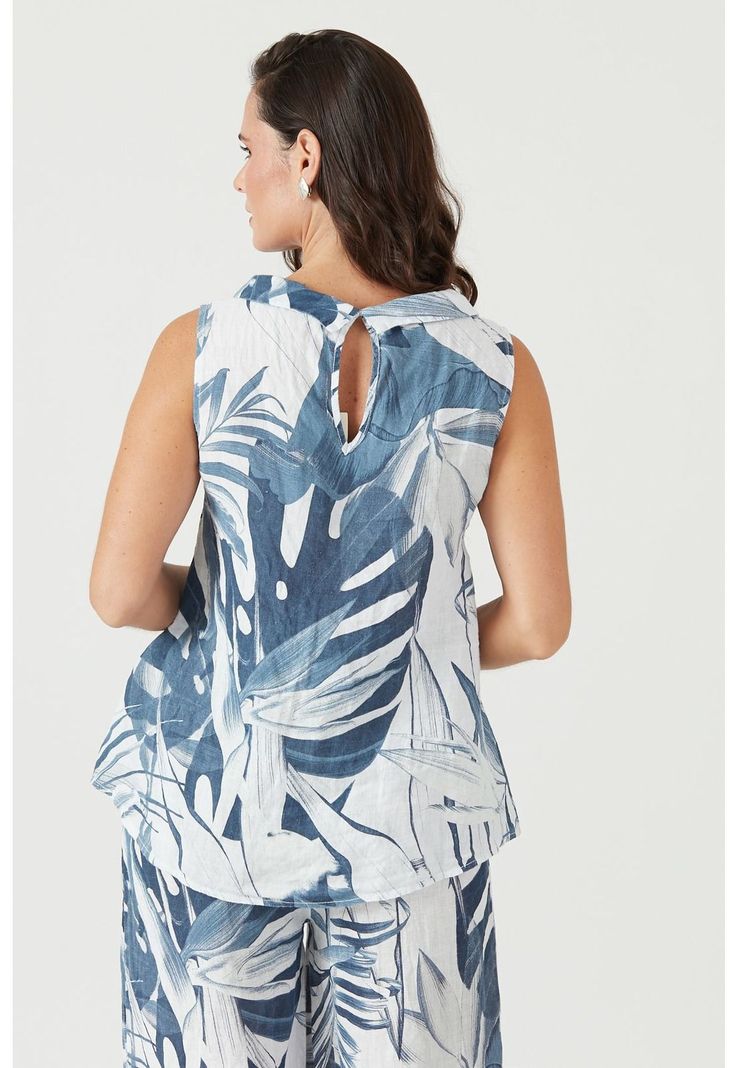 Blusa de lino azul estampada-3