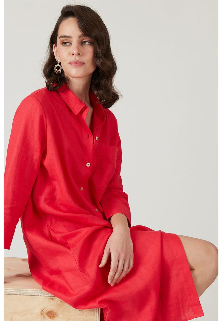 Vestido de lino rojo-0