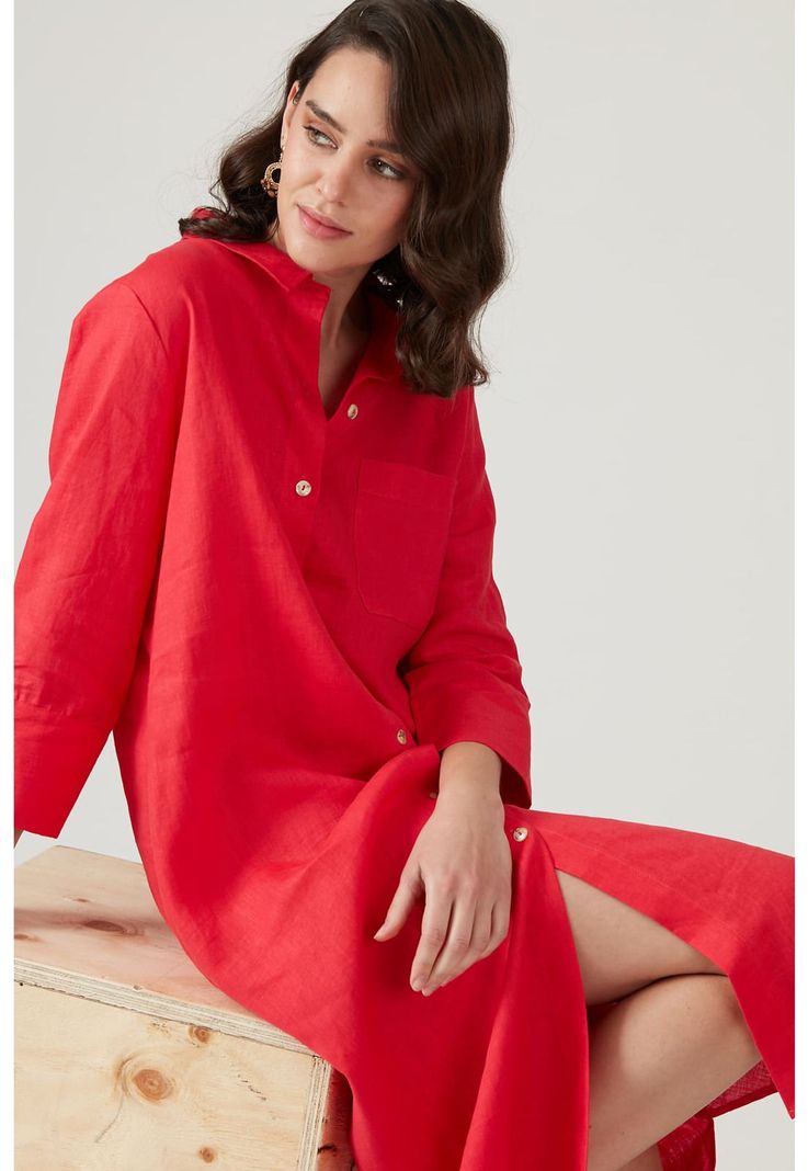 Vestido de lino rojo-1