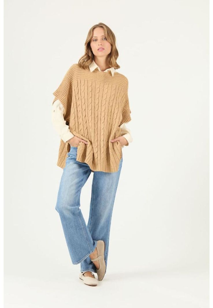 Poncho camel trenzado PRIVILEGE 2449-0