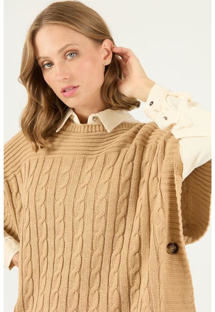Poncho camel trenzado PRIVILEGE 2449-1