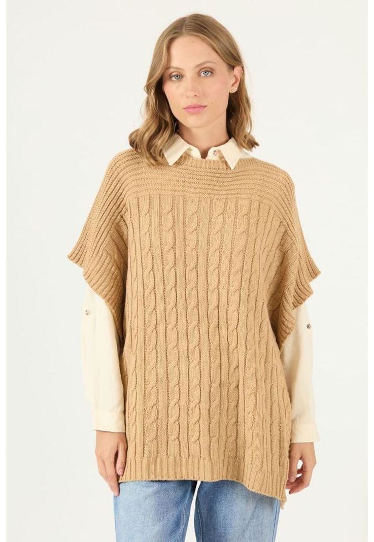 Poncho camel trenzado PRIVILEGE 2449-2