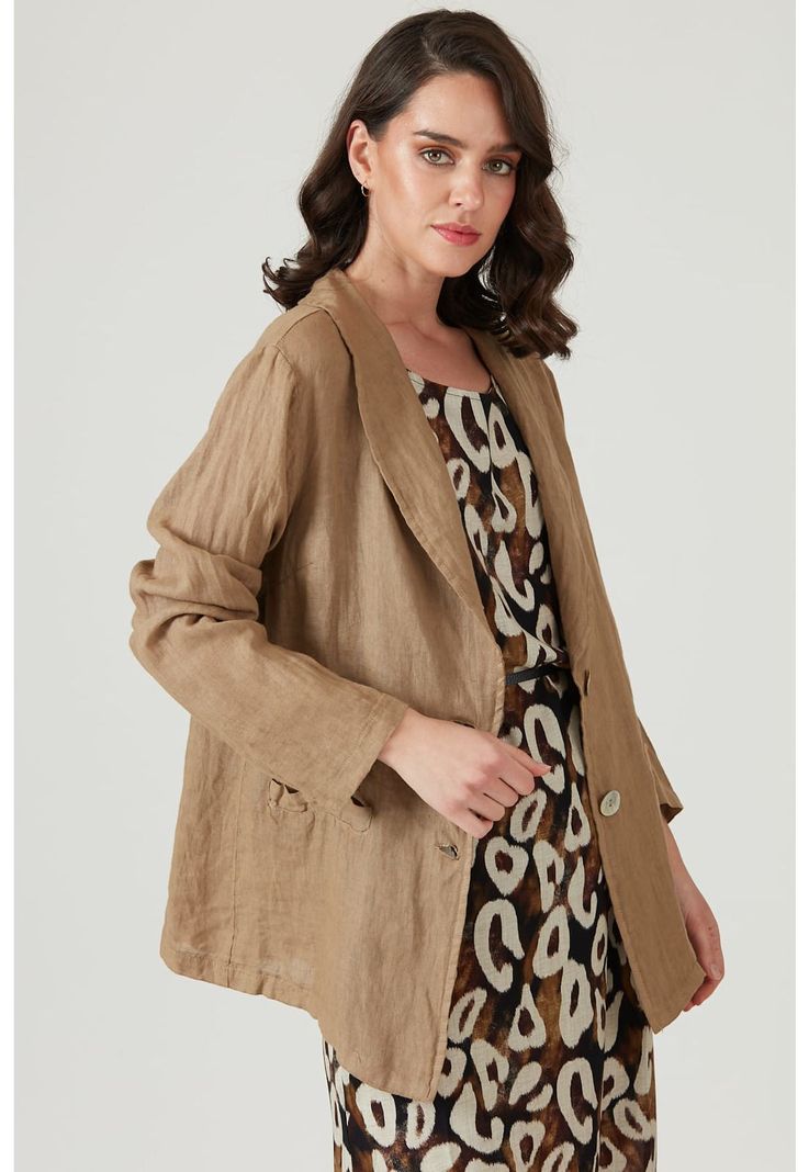 Blazer de lino beige-0
