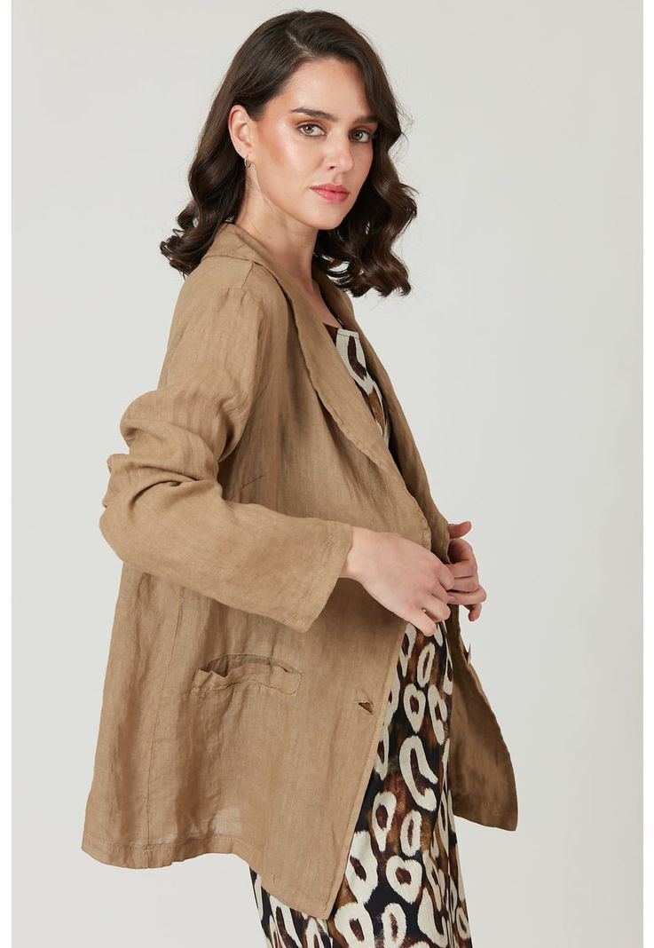 Blazer de lino beige-3