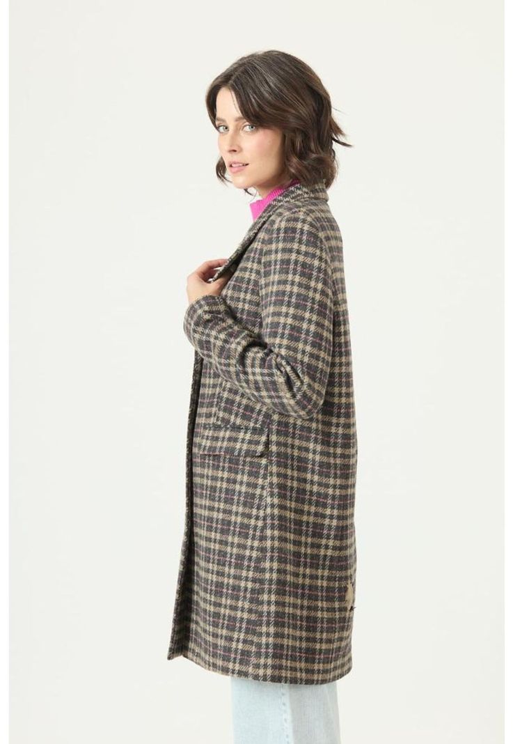 Abrigo con wool blend gris cuadros PRIVILEGE 2726-3