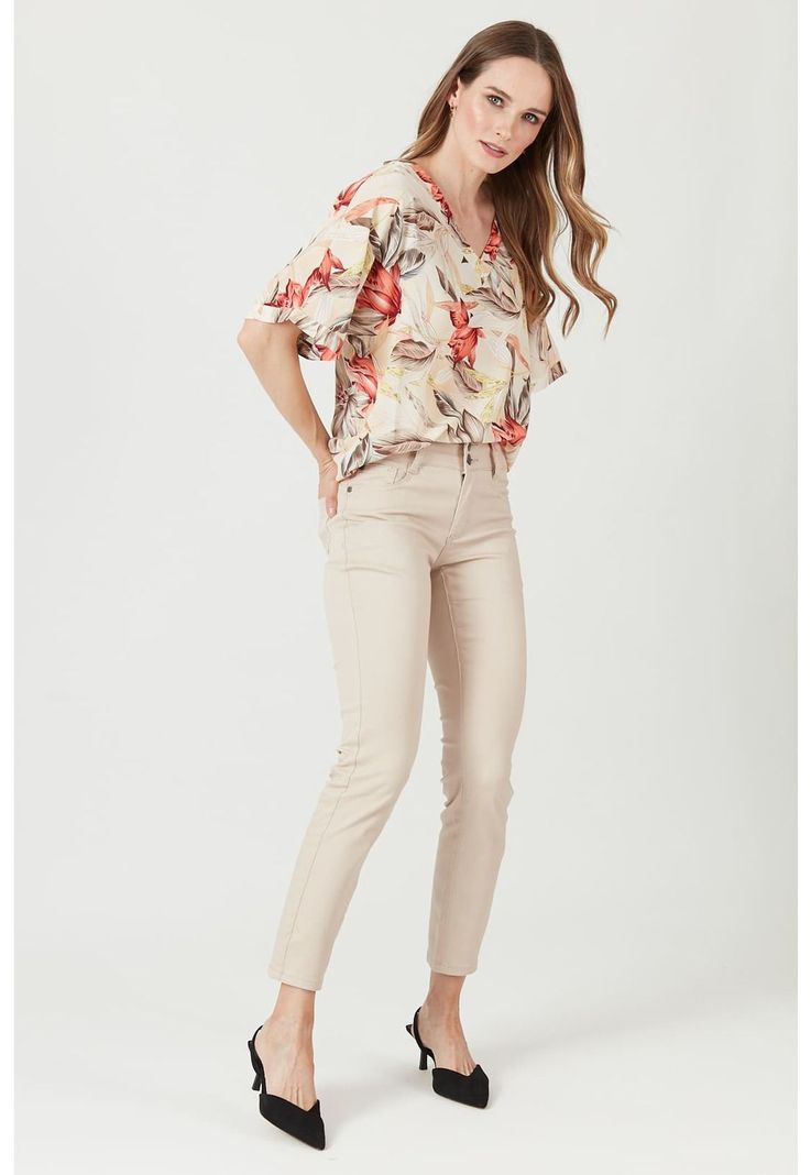 Pantalon skinny beige-0