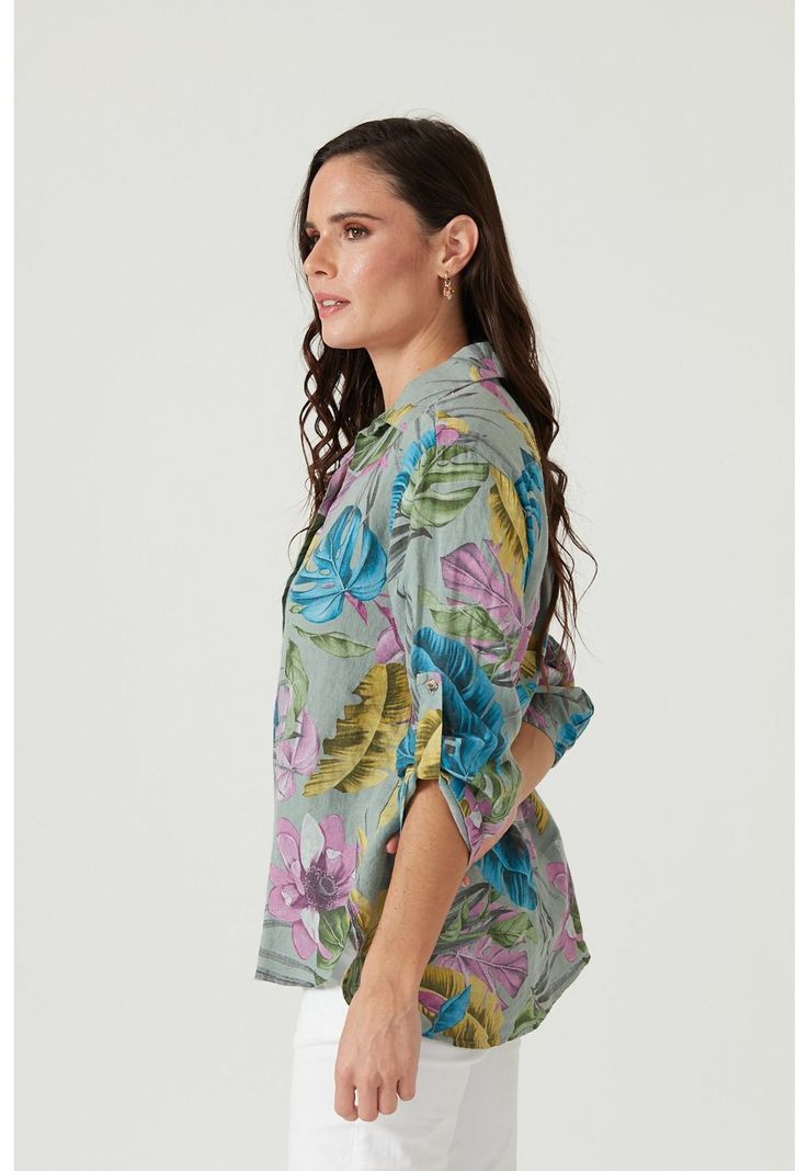 Blusa de lino verde estampada-1