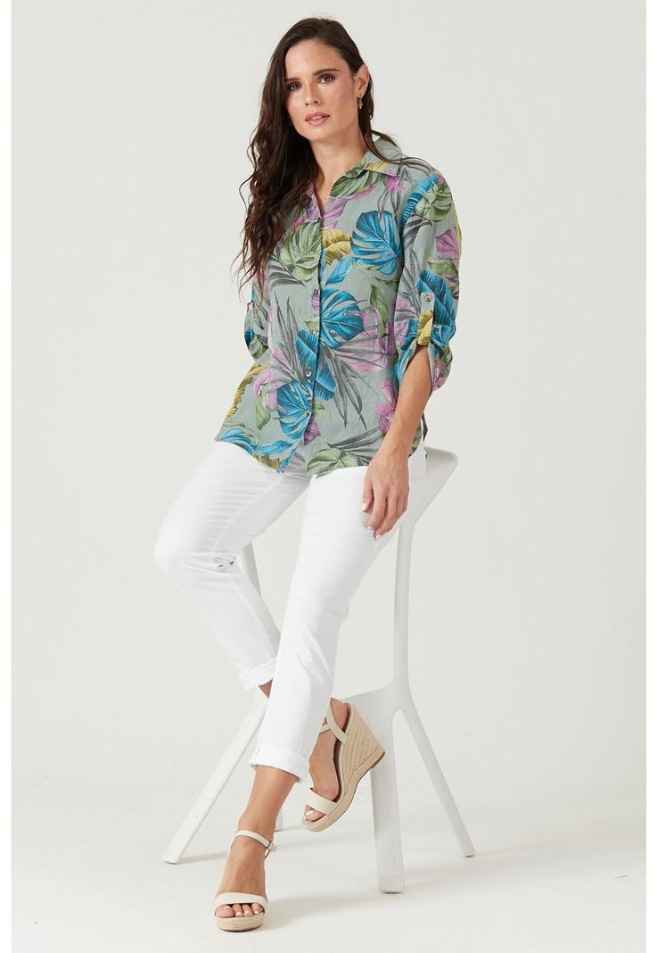 Blusa de lino verde estampada-2