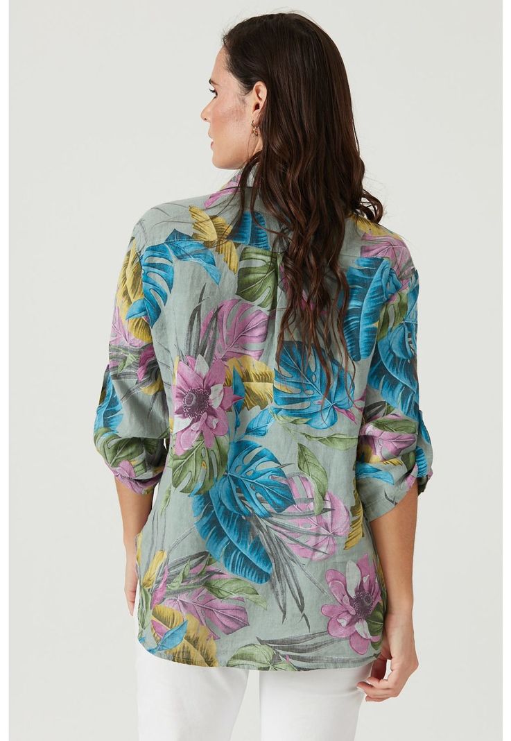 Blusa de lino verde estampada-3