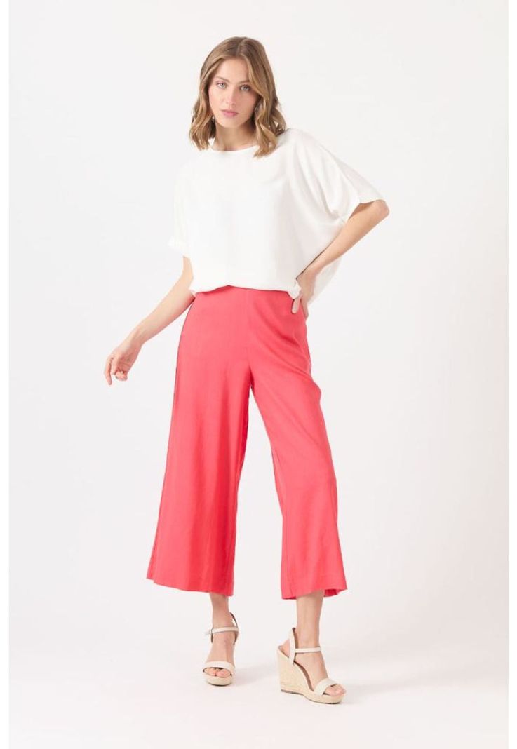 Pantalon con lino palazzo coral PRIVILEGE 1485-0