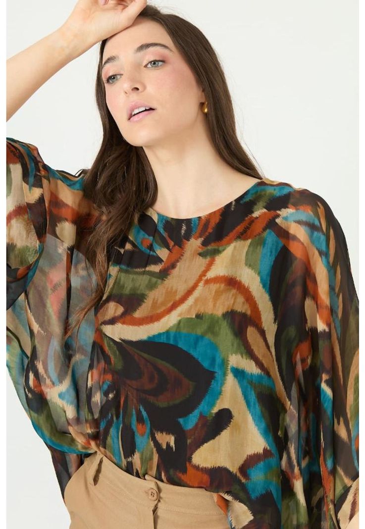 Blusa con seda cafe estampada PRIVILEGE 2373-0