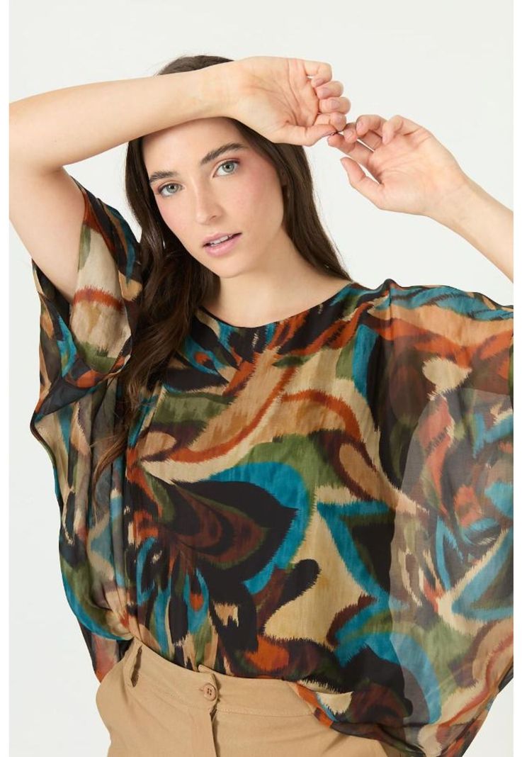 Blusa con seda cafe estampada PRIVILEGE 2373-1