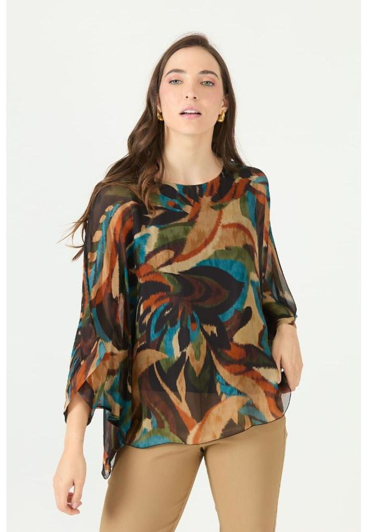 Blusa con seda cafe estampada PRIVILEGE 2373-2