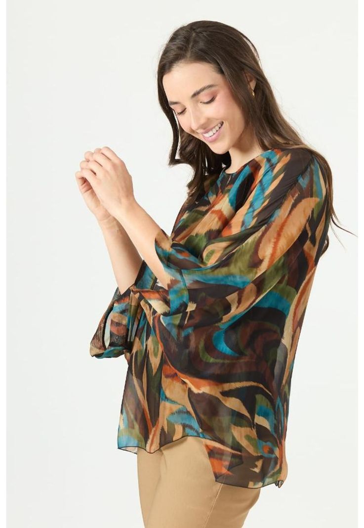 Blusa con seda cafe estampada PRIVILEGE 2373-3