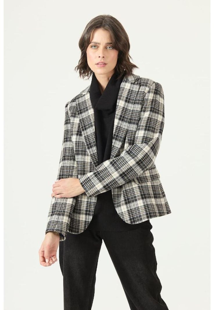 Chaqueta con wool blend negra cuadros PRIVILEGE 2704-0