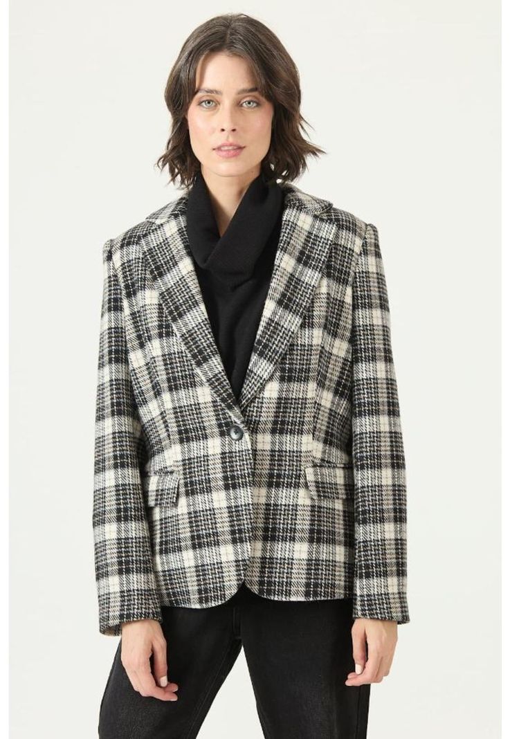Chaqueta con wool blend negra cuadros PRIVILEGE 2704-2