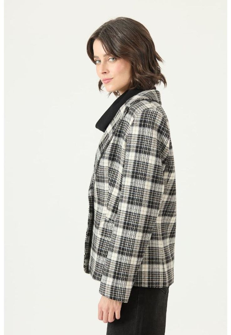 Chaqueta con wool blend negra cuadros PRIVILEGE 2704-3